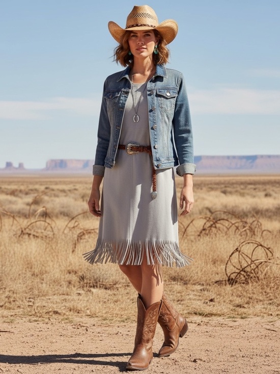 Joh Dresses & Skirts - Joh Dove Grey Stretch Faux Suede Dress w Fringe